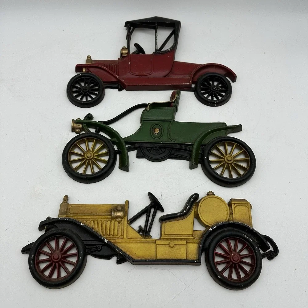 LOT OF 3 Vintage Sexton Cast Metal Plaques Wall Hangers Antique Model Cars